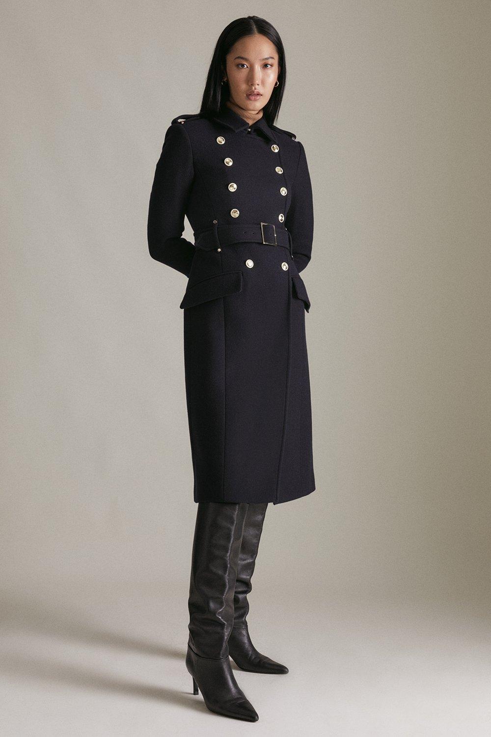 Karen Millen Black Classic Coat Military Trench Tailored Long Jacket 8 to 16 New